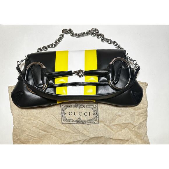 GUCCI Quilted Leather Horsebit Chain Medium Shoulder Bag Limited Edition Black - Picture 9 of 11